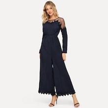 Shein Mesh Contrast Pocket Wide Leg Jumpsuit