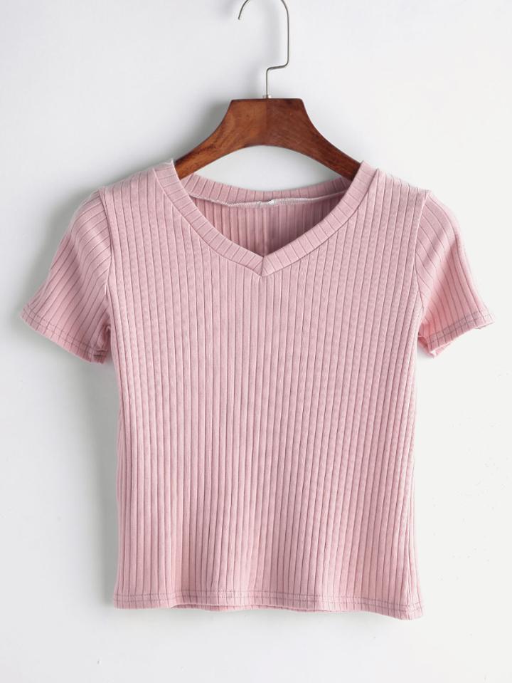 Shein V Cut Ribbed Tee