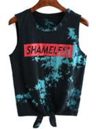 Shein Multicolor Letters Print Knotted Tank Top