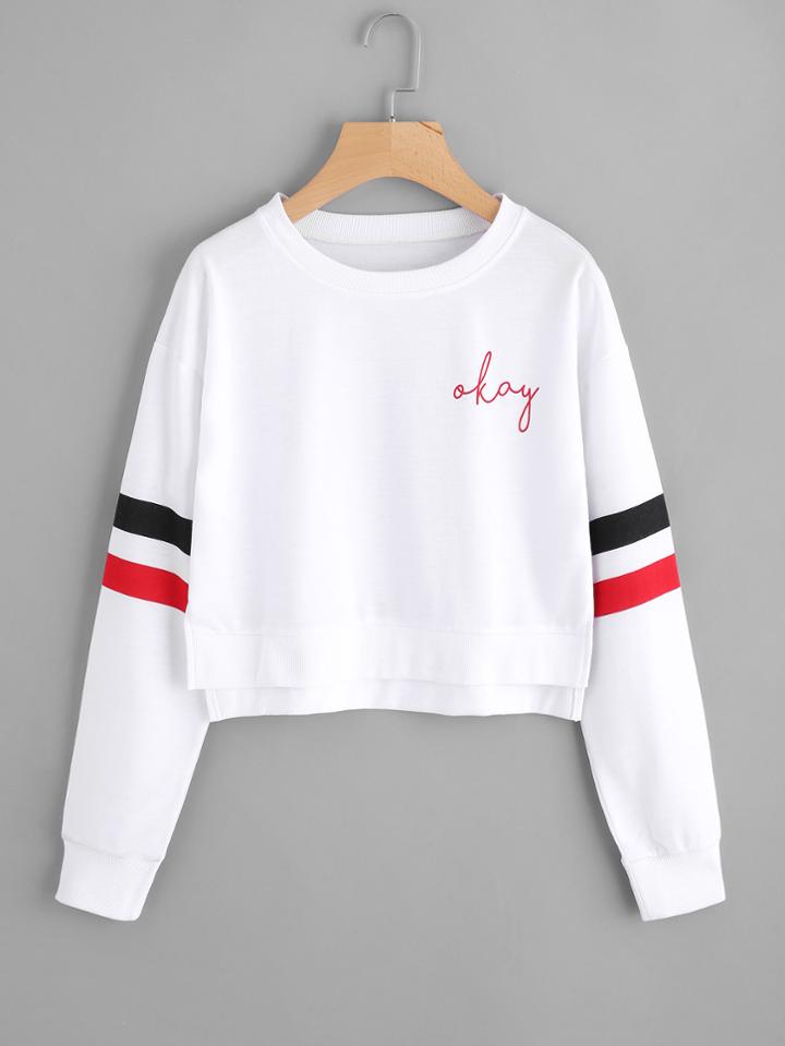 Shein Letter Print Varsity Striped Sweatshirt
