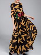 Shein Black Flowers Applique Print Maxi Dress
