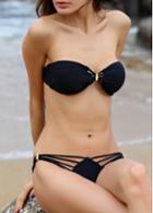 Rosewe Metal Embellished Black Strappy Bikini Set