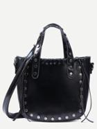 Shein Black Studded Whipstitch Tote Bag With Strap