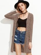 Shein Khaki Long Sleeve Pockets Cardigan