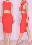 Rosewe Cutout Back Asymmetric Red Two Piece Dresses