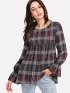 Shein Long Sleeve Plaid Smock Top