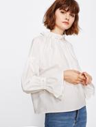 Shein Pearl Beading Trumpet Sleeve Blouse