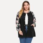 Shein Plus Floral Raglan Sleeve Button Up Jacket