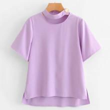 Shein Choker Neck Slit Side High Low Chiffon Blouse