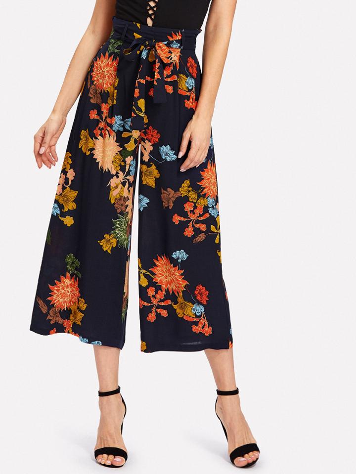Shein Tie Waist Floral Palazzo Pants