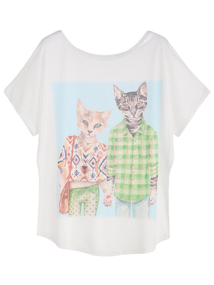 Shein White Cartoon Print Dolman Sleeve T-shirt