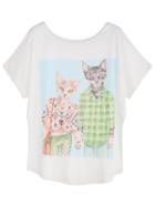 Shein White Cartoon Print Dolman Sleeve T-shirt
