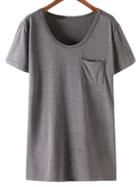 Shein Grey V Neck Short Sleeve Pocket Casual T-shirt