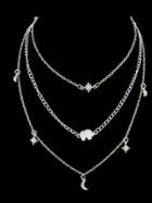 Shein Silver Multi Layer Chain Necklace Long Chain With Rhinestone Star Moon Elephant Charms Necklace