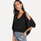 Shein Open Shoulder Solid Poncho Tee