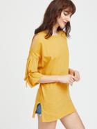 Shein Open Shoulder Slit Side Tie Detailed T-shirt