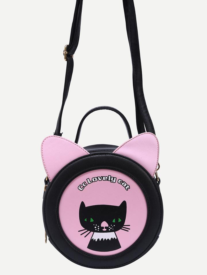 Shein Cat Shaped & Print Crossbody Bag - Black
