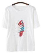 Shein White Short Sleeve Ice Cream Sequined T-shirt