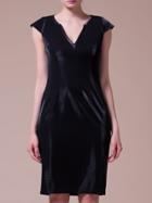 Shein Black V Neck Contrast Pu Sheath Dress