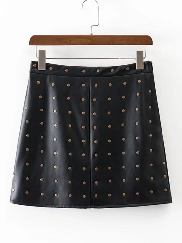 Shein Studded Overlay Pu Skirt