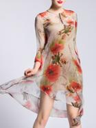 Shein Nude Crew Neck Print Asymmetrical Dress