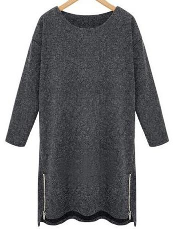 Shein Dark Grey Round Neck Zipper Plus Dress