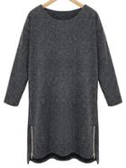 Shein Dark Grey Round Neck Zipper Plus Dress