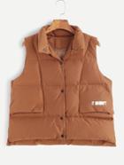 Shein Khaki Dip Hem Letters Print Split Vest Coat