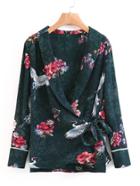 Shein Shawl Collar Tie Detail Wrap Top