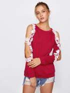 Shein Contrast Crochet Trim Open Shoulder Sweatshirt