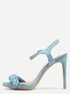 Shein Faux Suede Tasselled Strap Heeled Sandals - Blue