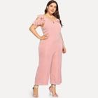 Shein Plus V-neck Solid Ruffle Trim Jumpsuit