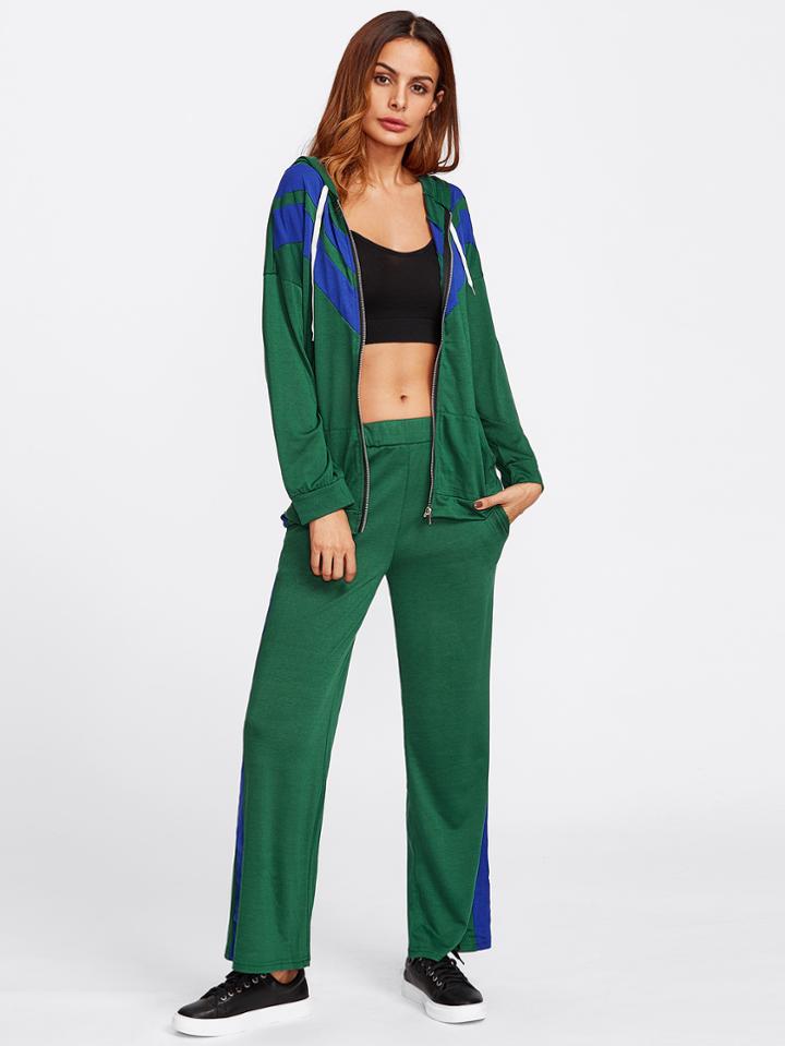 Shein Contrast Panel Drop Shoulder Hoodie With Sweatpants