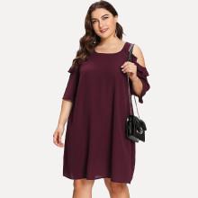 Shein Plus Flounce Cold Shoulder Dress