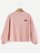 Shein Pink Funnel Neck Drop Shoulder Lantern Sleeve Patch Sweatshirt