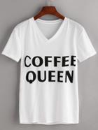 Shein V-neckline Letter Print T-shirt