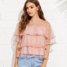 Shein Tiered Mesh Sheer Blouse