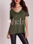 Shein Army Green V Back T-shirt
