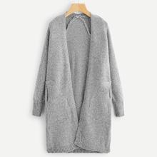 Shein Solid Pocket Decoration Long Cardigan