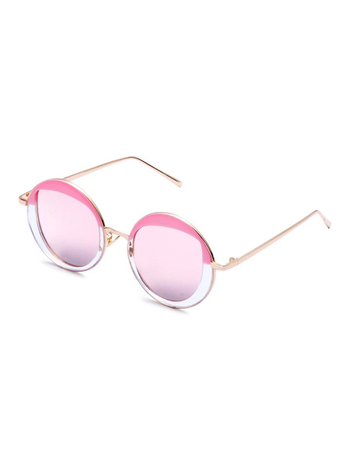 Shein Pink And Gold Frame Round Design Sunglasses