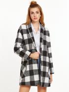 Shein Black And White Checkered Shawl Collar Coat