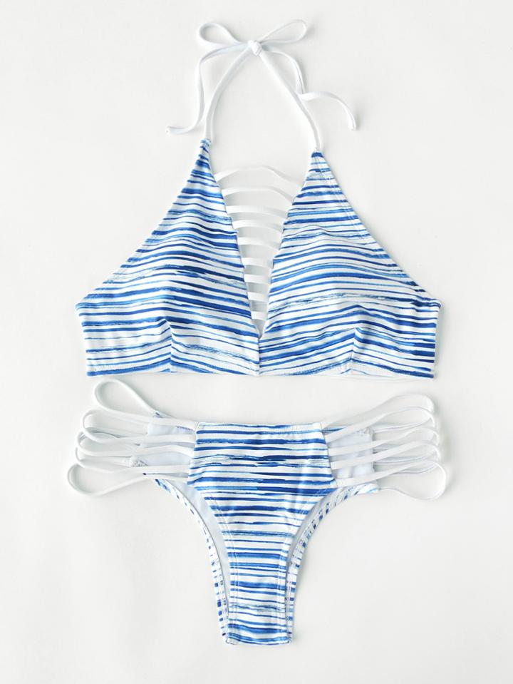 Shein Striped Print Ladder Cutout Bikini Set