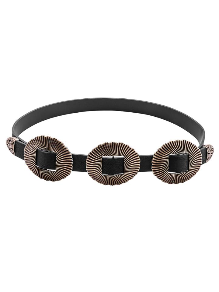 Shein Black Triple Buckle Vintage Carved Belt