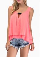 Rosewe Hollow Out Round Neck Pink Layered Tank Top