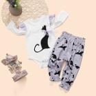 Shein Baby Frill Trim Cat Pattern Top & Pants