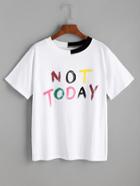 Shein White Contrast Ribbed Trim Letter Print T-shirt