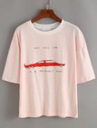 Shein Striped Red Car Print T-shirt