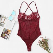 Shein Eyelash Lace Criss Cross Teddy
