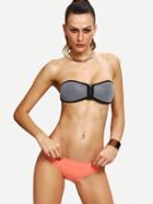 Shein Zip Fornt Mesh Insert Bandeau Bikini Set