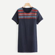 Shein Tribal Embroidered Tee Dress